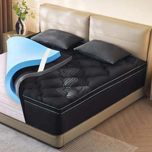 Twin Size Memory Foam Mattress Topper - 4 Inch Cooling Dual Layer with 2" Gel Memory Foam & 2" Thick 1500 GSM Pillow Top, Breathable Mattress Pad Cover Medium Firm Support for Back (Black) - Image 1