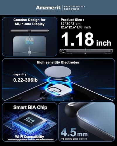 Amzmerit Smart Scale for Body Weight, 8-Electrode Larger Platform Digital Scale for Weight Fat BMI 50 Body Composition Measurement, Bluetooth & Wi-Fi Digital Bathroom Scale, Rechargeable, Dark Gray - Thumbnail 5