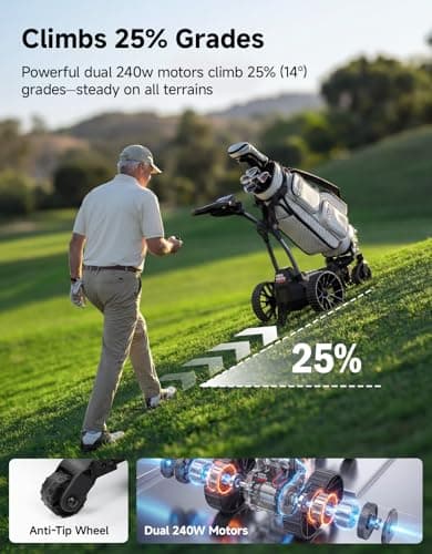 KEMIMOTO ApexR Electric Golf Cart with Power Assist Mode, 492FT Remote Control, Dual 240W Motor 36 Hole Battery, IPX5 Water Resistant Compact Folding Golf Caddy w/ USB-C, Drink & Umbrella Holder - Thumbnail 4