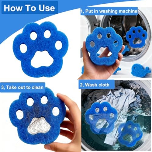 Pet Hair Remover for Laundry, 6PCS Reusable Dog & Cat Hair Remover Tool - Removes Pet Fur, Hair, Lint, Dander from Clothes &Washing Machine. (Blue, cat paw) - Thumbnail 6