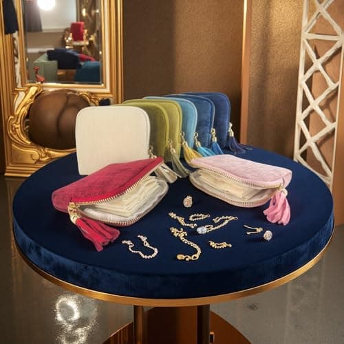 Small Travel Jewelry Case, Soft Velvet Organizer Pouch for Bangle, Bracelets, Large Earrings, Beaded necklace, Anti-Scratch & Portable Jewelry Bag Holder for Travel & Everyday Use (Ocean Blue) - Thumbnail 5