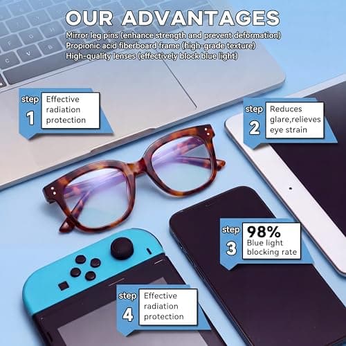 Nuanho Blue Light Glasses for Woman & Men - Fashion Oversized Blue Light Glasses for Better Sleep, Anti Fatigue & Eyestrain(A1 Light Black & Tortoiseshell & Transparent) - Thumbnail 6