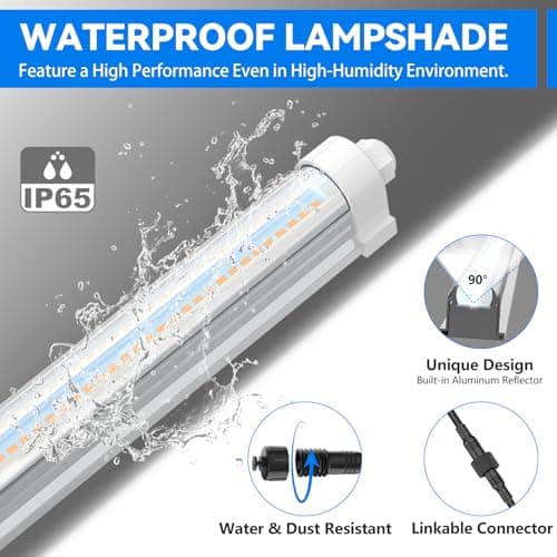 JESLED Waterproof Plant Grow Lights, 3FT Full Spectrum Grow Light, 216W(6 X 36W,1350W Equiv), Linkable Led Grow Light Strip for Greenhouse, Plant Shelves, Plug and Play, Pinkish White, 6-Pack - Thumbnail 2