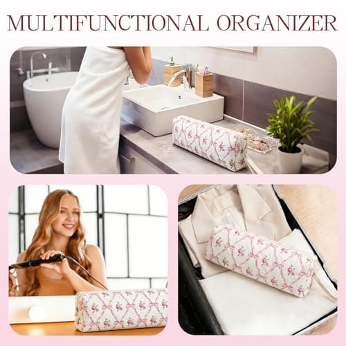 AMZMA Large Quilted Hair Tools Travel Bag Portable Cotton Blow Dryer Case Lightweight Pouch for Hair Straighteners, Curling Irons, Flat Irons and Hot Styling Tools - Thumbnail 5