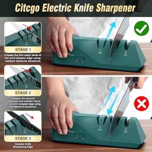 Knife Sharpener, Diamond Abrasives Electric Knife Sharpener for Stainless Steel and Ceramic Knives, with Dust Collection Box, Quick Sharpening & Polishing - Thumbnail 4