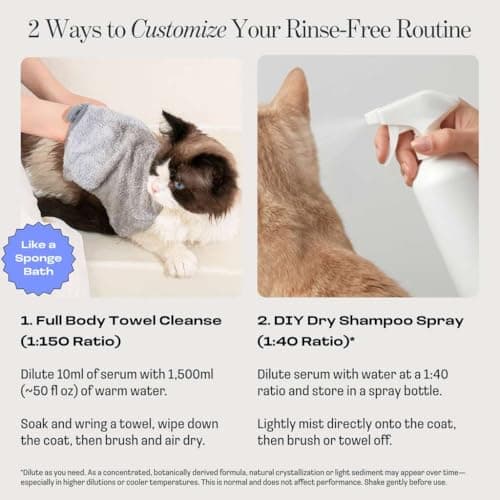 Muddi Pet Cat Concentrated Waterless Rinse-Free Shampoo & Conditioner with Bath Mitt – Sensitive Skin, Stress & Itch Relief Gentle Leave-in Serum – 98.65% Naturally Derived-Dry Shampoo for Cats–8×10ml - Thumbnail 3