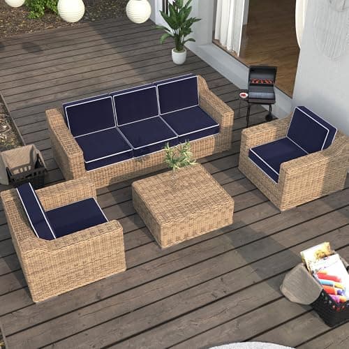 5" Thick Outdoor Chair Cushions Set of 2 - 24x24 Inch Patio Chair Cushion for Outdoor Furniture w/Fade-Resistant Removable Cover Waterproof Deep Seat Patio Cushions w/Straps Handle for Sofa, Navy Blue - Thumbnail 6