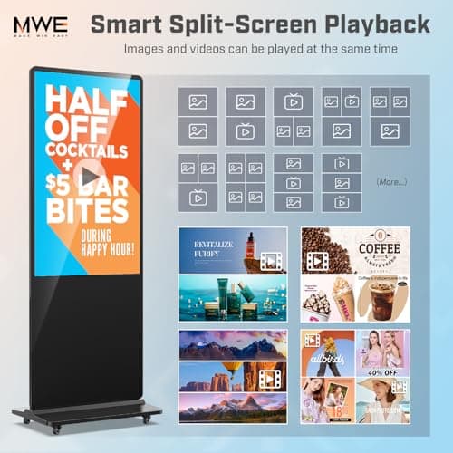 MWE 65 Inch 4K Touchscreen Kiosk, Indoor Floor Standing Digital Signage Displays, Advertising Display LCD Kiosk, Interactive Display Poster Android System with Auto Media Player, HDMI/USB/WIFI - Thumbnail 6