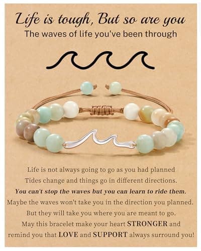 Get Well Gifts for Women, Inspirational Bracelets for Women Birthday Gifts Wave Bracelet Natural Stone Beaded Bracelets Life Is Tough Spiritual Inspirational Gift for Women - Image 1