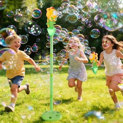 Automatic Flower Bubble Machine for Kid,Rechargeable Sun Flower Bubble Maker with Lights for Parties, 28in to 41in Adjustment Height Bubble Machine for Toddlers,Idea for Outdoor Wedding Birthday Gift - Image 1