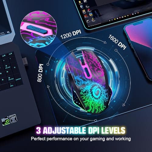 VersionTECH. Wireless Gaming Mouse, Rechargeable Computer Mouse Mice with Colorful LED Lights, Silent Click, 2.4G USB Nano Receiver, 3 Level DPI for PC Gamer Laptop Desktop Chromebook Mac-Black - Thumbnail 5