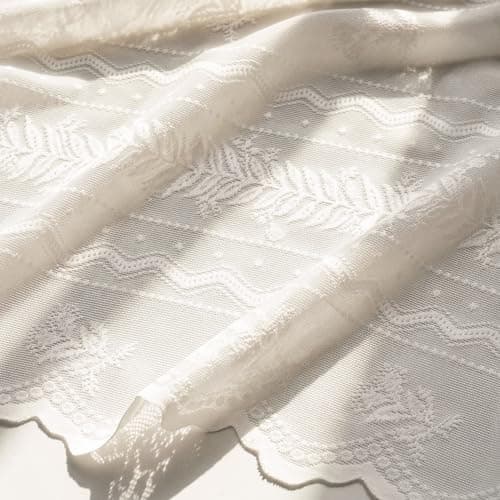 NICETOWN Outdoor Lace Curtains for Patio Waterproof, White Sheer Drapes for Porch Pergola, Gazebo Chic Decor with Lily of the Valley Striped Wave Edge, Rod Pocket Top, 2 Panels, W54 x L96 in - Thumbnail 5