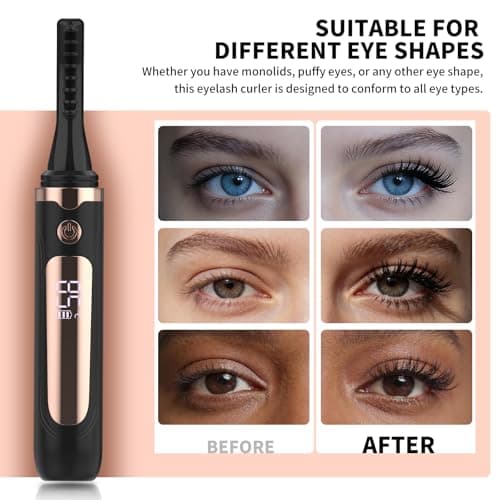 KiiNii Heated Eyelash Curler, Electric Eyelash Curler with 4 Temperature Settings, LED Display, 5S Fast Heating, Type-C Rechargeable Lash Curler, Long-Lasting Curl Styling Tool for Women - Black - Thumbnail 2