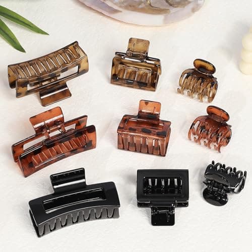 CHANDAT Medium Claw Hair Clips Set for Women - 3 Styles, 9PCS Rectangle Hair Clips for Thick Hair, Square Clips for Thin Hair - Leopard - Thumbnail 2