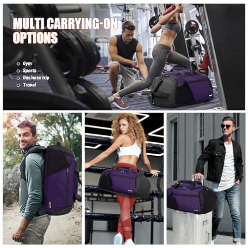 BECOJADDE Gym Bags for Men Women 40L Large Gym Backpack Multiple Pockets Sport Duffle Bags with Shoe & Wet Compartment for Workout Travel Weekend Overnight Purple - Thumbnail 6