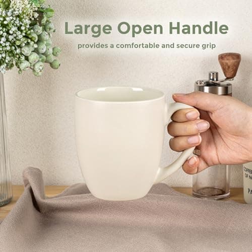 GBhome 12oz Coffee Mugs Set of 6, Large Ceramic Coffee Mugs for Man, Woman, Dad, Mom, Modern Coffee Mugs Set with handle for Tea/Latte/Cappuccino/Milk/Cocoa. Dishwasher&Microwave Safe,ivory - Thumbnail 3