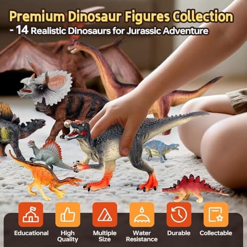 Drefirsa Dinosaur Toys for Kids 3-5 5-7, 14PCS Big Realistic Dinosaur Figure Set with 6 Jumbo & 8 Small, Educational Toddler Dino Toys for Boy & Girl Party Favor, Birthday Gift, Cake Decoration - Thumbnail 2