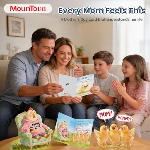 mountova Mothers Day Card for Mom from Son, Daughter, Kid, Cute Chick Pop Up Mothers Day Card with Music & Motion, 5.9"x7.9" - Thumbnail 3