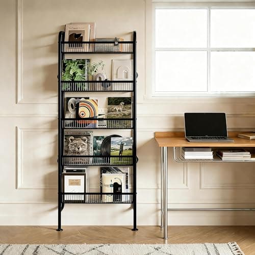 Ormeo Home Behind The Door Narrow Bookshelves Pantry Spice Rack 5-Tier Slim Metal Space-Saving Organizer for Bathroom Closet Kitchen Living Room Sturdy Room Laundry Room, Black - Thumbnail 6
