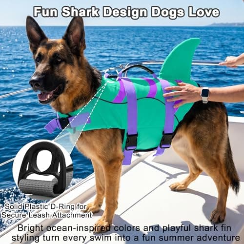 Fragralley Shark Dog Life Jacket, Easy to Put on Dog Life Vest for Swimming and Boating, Vibrant & Adjustable Dog Life Preservers for Small Medium Large Dogs, Suit to Swim, Fish, Beach, Surfing - Thumbnail 6