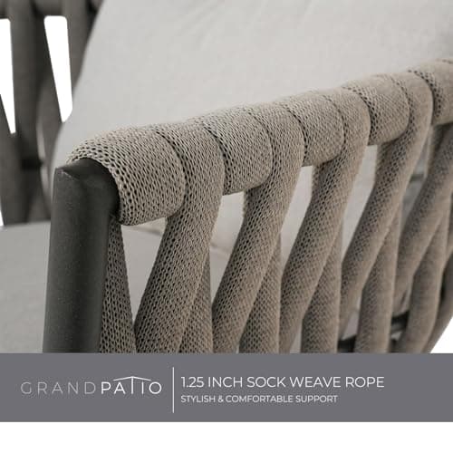 Grand patio Swivel Rope Wicker Chairs Set of 2, Patio Dining Chairs with Cushions, Wicker Armchairs Frame, Outdoor Modern Style for Backyard, Balcony, Quinn, Light Gray Brown - Thumbnail 4