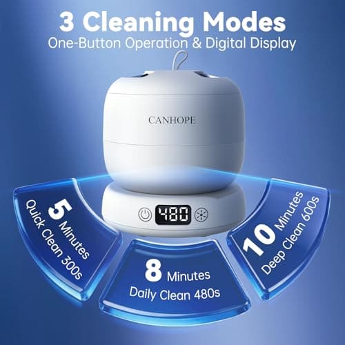 CANHOPE Ultrasonic Retainer Cleaner Machine, Ultrasonic Jewelry Cleaner, Denture Cleaner for Invisalign, Mouth Guards, Night Guards, Aligners, Toothbrush – Detachable Base & Lid, Digital Timer, White - Thumbnail 5