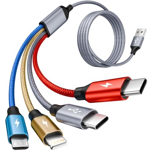 MPATIBY Dual Type-C Ports USB Multi Charging Cable Cord, 4 in 1 Charging Cables for Multiple Devices, Multi Charger Phone Charger Cord with IP/Type C/Micro USB Ports for Cell Phones/iPhone-1Pack 5ft