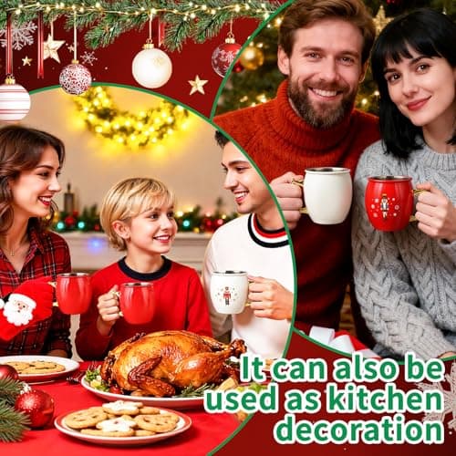 TJ Moscow Mule Mugs Set of 4, 12 oz Christmas Moscow Mule mugs with 304 Stainless Steel Lining and Gold Brass Handles for Drinking Water & Cocktails Juice, Beer, Bars, Parties,2 color - Thumbnail 6