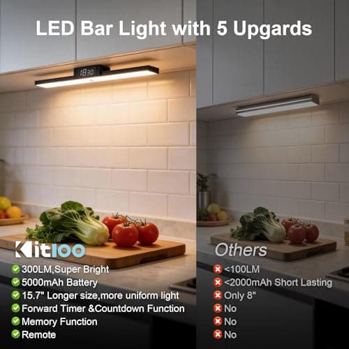 Under Cabinet Lighting with Remote & Timer, Closet Lights Motion Sensored Rechargeable 5000mAh Battery 300LM Kitchen Lighting, Under Counter Motion Lights for Kitchen 72 Magnetic Led Light Bar(Black) - Thumbnail 2
