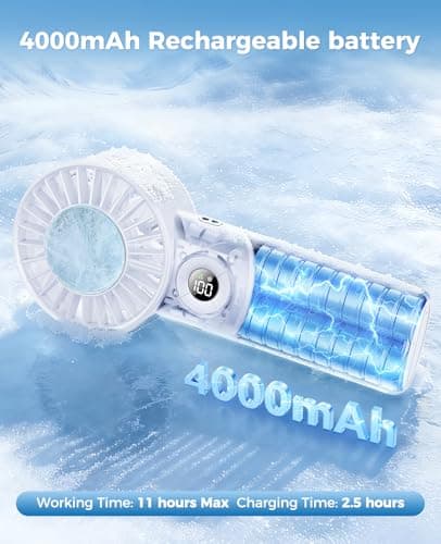Eastfox 2026 Upgrade 3 In 1 Handheld Portable Turbo Fan with Ice Cooler,Rechargeable 100 Speed Mini Personal Fan 10500 RPM Small Pocket Fans Makeup fan for Outdoor,Office,Camping,Travel-White - Thumbnail 5