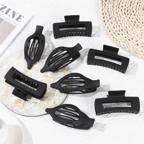 CHANDAT Hair Clips for Women 4.3 Inch Large Hair Claw Clips 8 pcs Square Claw Clips & Flat Hair Clips for Thick or Thin Hair French Concord Hair Barrettes Alligator Hair Accessories for Women (Black) - Thumbnail 6