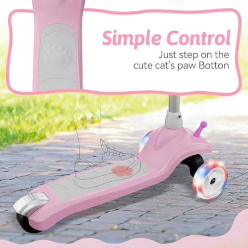 Slaypo 3 Wheel Electric Scooter for Kids Ages 2–8, LED Lighted Wheels, Extra Wide Anti-Slip Deck, 3 Adjustable Height Handlebars & Lean to Steer Technology, 80W Motor Scooter for Boys & Girls - Thumbnail 5