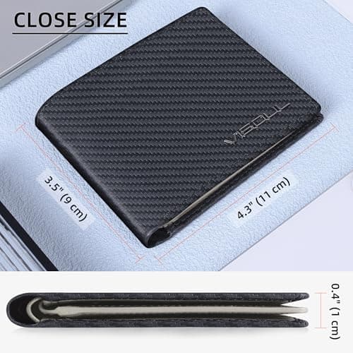 VISOUL Mens Carbon Fiber Leather Bifold Wallet with 2 ID Windows, RFID Blocking Wallet with 2 Money Compartments, Stylish Two-tone Back Pocket Wallet for Men (Black+Light Gray) - Thumbnail 5
