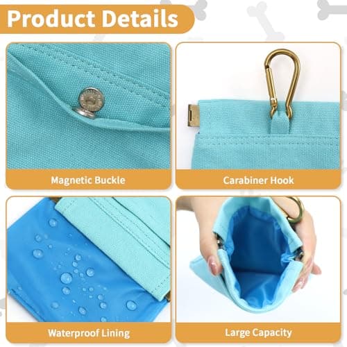 COSOWO Dog Treat Pouch, Hand Free Dog Training Treat Bag with Carabiner & Magnetic Buckle, Auto Closing Dog Walking Bag for Puppy Travel or Outdoor Use, Pet Feed Snack Reward Pocket, Black - Thumbnail 3