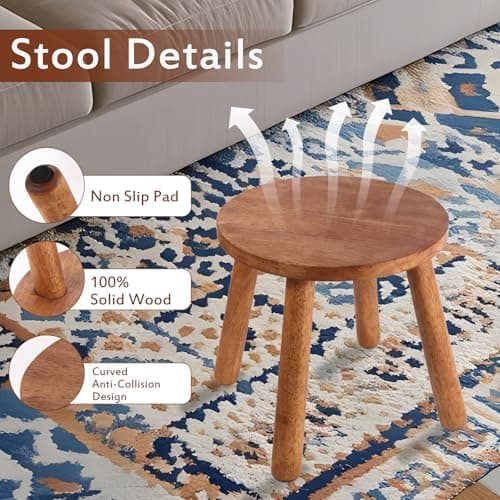 zaowofires Round Solid Wooden Step Stool, Garden Stool,11.8''H,Plant Stool,Wood Legs Detachable for Plant Stand, Kitchen, Bathroom,Bedroom,Livingroom (Walnut, 11.8inch) - Thumbnail 5