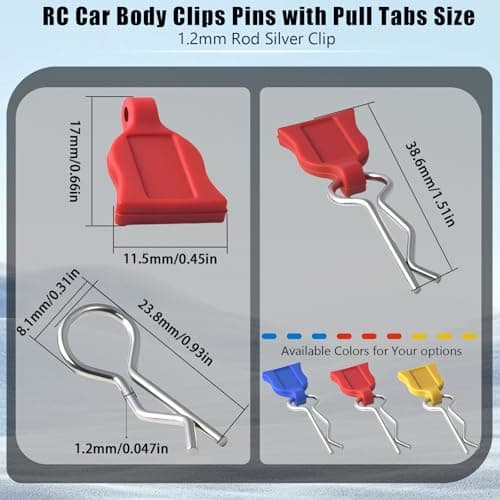 RC Car Body Clips Pins with Pull Tabs for 1/10 1/12 TRAXXAS Axial Redcat HPI Himoto HSP Exceed RC Truck Car Crawler Truck Buggy On Road Touring Racing Shell Replacement, 20-Pack (Red) - Thumbnail 2
