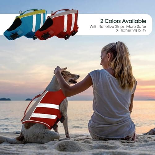 Kuoser Dog Life Jacket, High Flotation Dog Life Vest for Swimming & Boating, Adjustable Dogs Swim Vest with Rescue Handle, XS-XXL Reflective High Visibility Lifejacket for Small Medium Large Dogs - Thumbnail 3