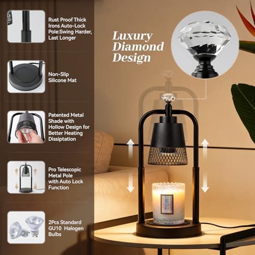 Candle Warmer Lamp with Timer Dimmer Dual Pole Height Adjustable Candle Warmer Gifts for Women Wax Melt Warmer for Scented Jar Candles Birthday Gift for Mom Mothers Day House Warming New Home Decor - Thumbnail 2