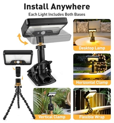 2 Pack Clip On Solar Lights Outdoor with Octopus Tripod, 3 Color Temps & Remote Control, Motion Sensor Fence Lights Solar Powered, IP65 Waterproof Security Light for Outside, Deck, Gutter, Camping - Thumbnail 3