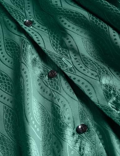 ZAFUL Men's Shiny Satin Shirts Jacquard Long Sleeve Button Up Dress Shirts Wedding Party Club Prom Green L - Thumbnail 4