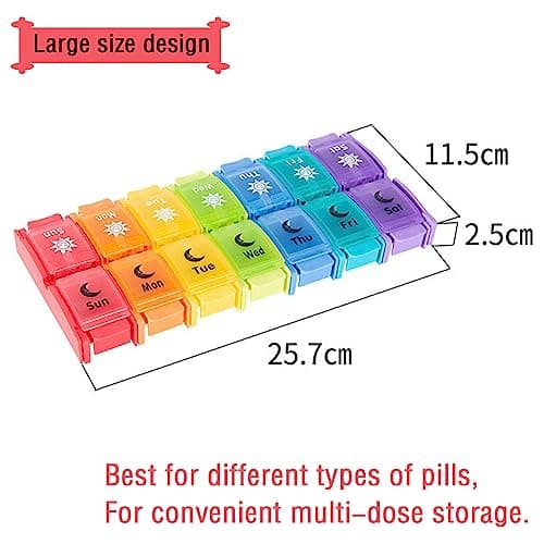 AM PM Pill Organizer 2 Times a Day, 7 Removable Daily Pill Cases with Color-Matched Lids & Base, Permanent Printed Day Labels, Large Capacity for Capsules, Fish Oil & Vitamins, BPA-Free - Thumbnail 2