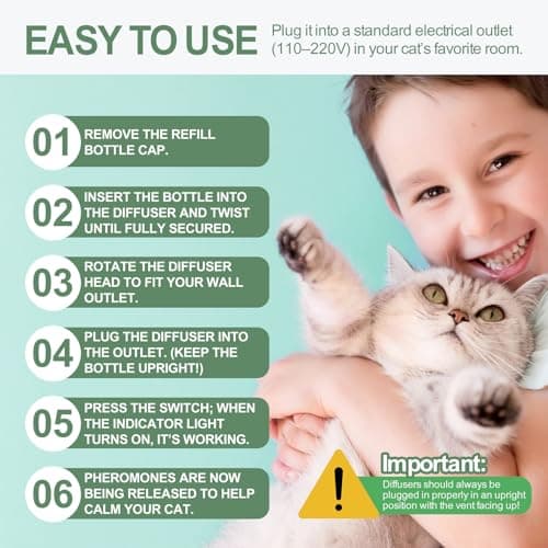 Cat Calming Pheromone Diffuser Set, Pet Calming Plug-in Kit (2 Diffusers + 4 Refills), Reduces Cat Stress, Aggression, Fighting, Marking, Meowing, Travel, Vet Visit Anxiety, 120 Days, Non-Toxic, Safe - Thumbnail 6