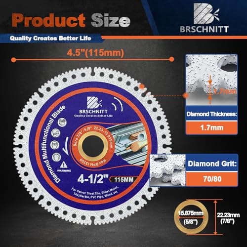 BRSCHNITT Indestructible Disc for Grinder 4-1/2"inch 5pcs -7/8" Arbor Multifunctional Cutting Discs for Smooth Cutting, Chamfering, Grinding Materials - Thumbnail 2