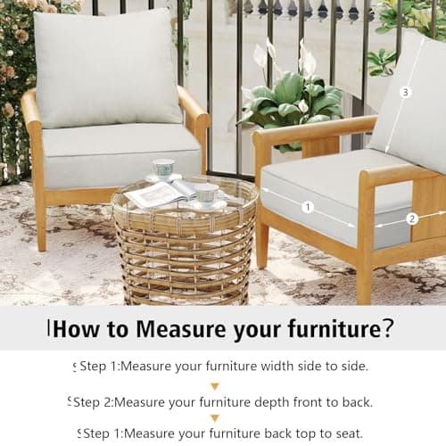 Garden lucky 23.5"x25" Outdoor Deep Seat Patio Cushions Set of 2, Deep Seat Bottom Resilient Foam Filling Water-Resistant Stain-Resistant UV Resistant Weather Resistant with YKK Zippers,Almond - Thumbnail 6