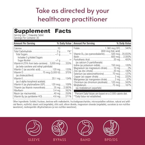 Bariatric Advantage Chewable Ultra Solo Without Iron - Once-Per-Day Daily Multivitamin - for Bariatric Surgery Patients - Thiamin, Vitamin A & More - Gluten-Free - Citrus - 30 Count - Thumbnail 4