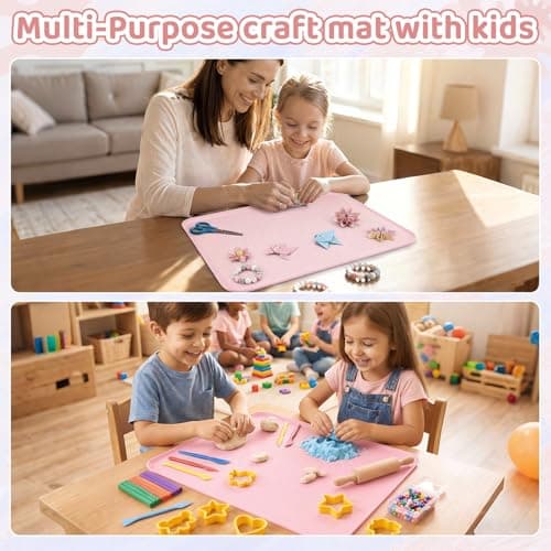 Extra Large Silicone Painting Mat for Crafts, 24”x 19” Waterproof Art Mat with Raised Sides, for Paint, Clay Playdough, & Jewelry-Making (Pink) - Thumbnail 6