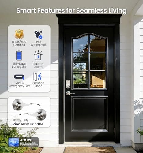 Veise VE017-L Fingerprint Smart Lock with Lever Handles, App Control, Keyless Entry Front Door Lock Set, Electronic Digital Keypad Deadbolt, Remote Grant, Emergency Power Port, Auto Lock, Satin Nickel - Thumbnail 5