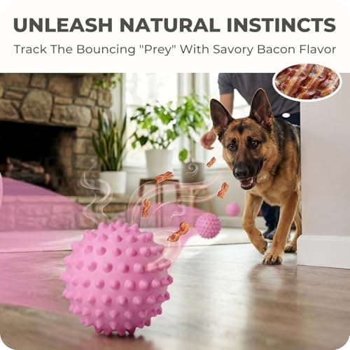 Apasiri Interactive Dog Toys for Large & Medium Dogs: 3.5" Bacon Flavored Squeaky Balls for Dogs, Tough Durable Spiky Rubber Bouncy Dog Toys Balls, Floating Outdoor Fetch Dog Toy, Pink Dog Balls Gifts - Thumbnail 3
