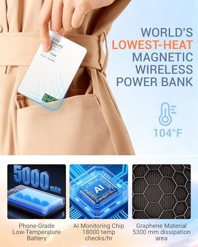 Portable Charger for Apple Watch & iPhone 17/16/15/14, 5000mAh 15W Fast Wireless Magnetic Power Bank with Built-in USB-C Cable, Ultra Slim 3-in-1 Mag-Safe Battery Pack with Smart LCD Display (White) - Thumbnail 3