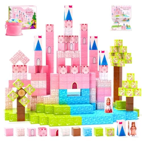 Hiwawind Magnetic Blocks Princess Toys - Easter Gifts for Kids - Princess Castle Building Blocks,Birthday Gifts for Girls, Toys for 3 4 5 6 7 8 Year Old Girls Boys, Preschool Toddlers Travel Toys - Image 1